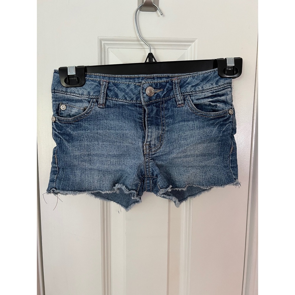 Canyon River Blues Girls Medium Wash Denim Cut Off Shorts Rhinestone Pockets 8